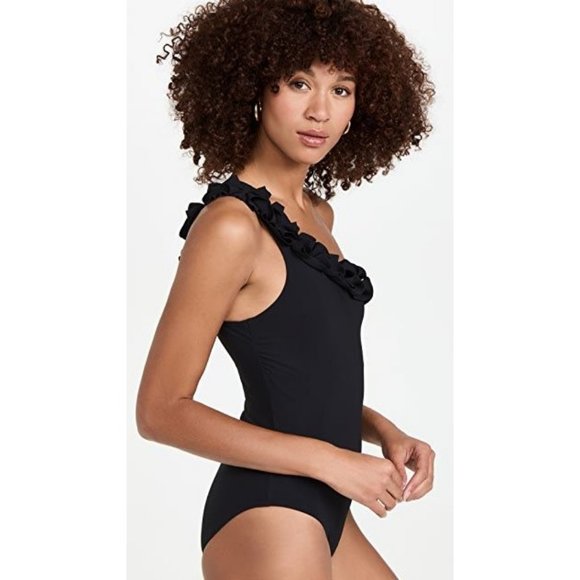 NWT! Karla Colletto Black Ellery One Shoulder One Piece Swimsuit  NEW! D3 $350 - Picture 2 of 3